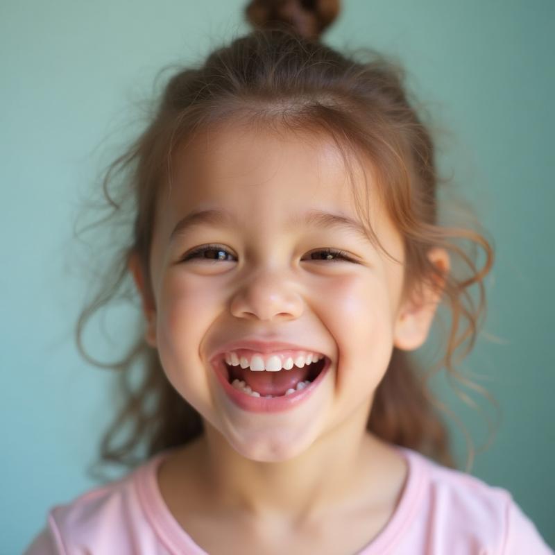 Ein fröhlich lachendes Kind mit gesunden Zähnen in der Zahnarztpraxis Dr. Kollmar in Kassel.
