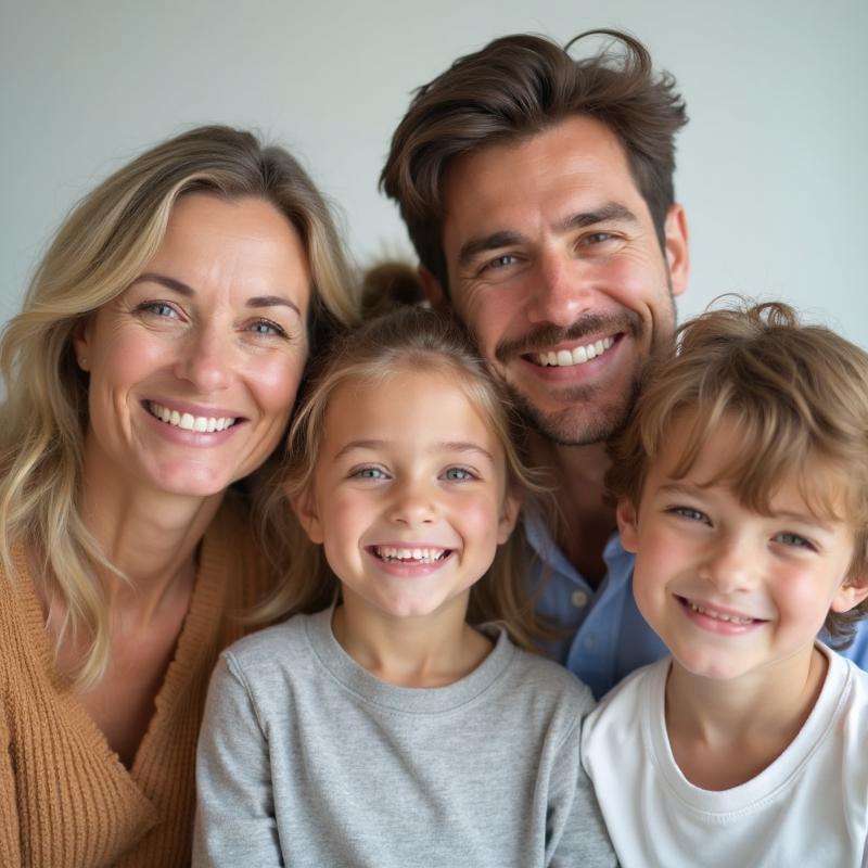 Eine sympathisch lächelnde Familie als Patienten in der modernen Kasseler Zahnarztpraxis von Dr. Kollmar.